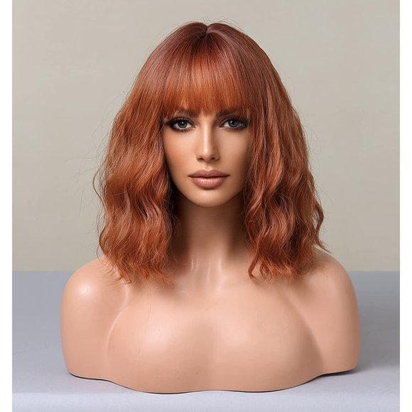 Shoulder Length Bob Ginger Copper Wig With Bangs - Picture 3 of 7